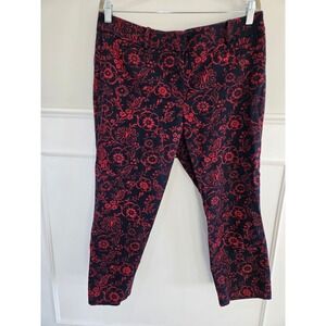 LOFT‎ Ann Taylor Marisa Riviera Pants 12  Red Floral Damask Slim Ankle Crop